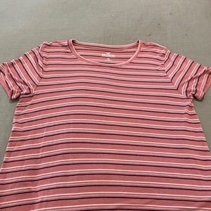 Pink, striped, flowy T shirt.